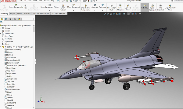 F-16 Design F16(zhn)Cģ3DD SolidworksO(sh)Ӌ