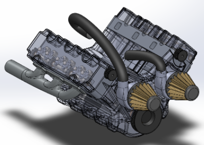 Twin Turbo V6 Enginepu݆V6l(f)(dng)C(j)3DD SolidworksO(sh)Ӌ(j)